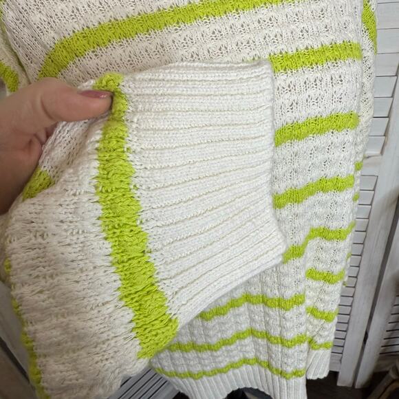 AMOUR VERT NEW Women's Lar Stripe Novelty Sweater Ivory Lime Cotton Linen Gauze - Picture 10 of 16